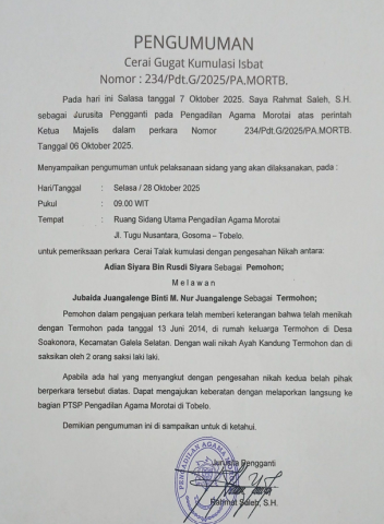 RELAAS PEMBERITAHUAN Nomor 234/Pdt.G/2025/PA.MORTB