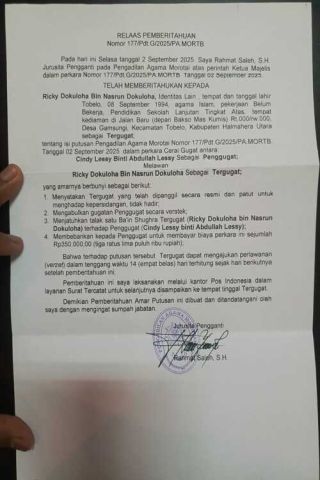RELAAS PEMBERITAHUAN Nomor 177/Pdt.G/2025/PA.MORTB.